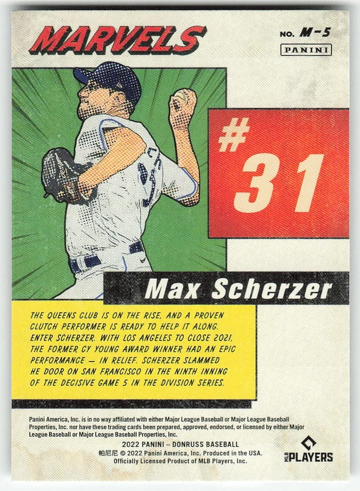 2022 Donruss #M-5 Max Scherzer BASEBALL New York Mets - Image 2 of 2