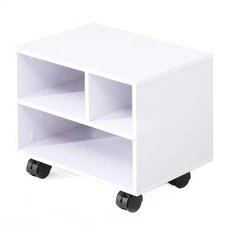 Under Desk Printer Stand with 3 Storage Organizer Compartments White Mobile