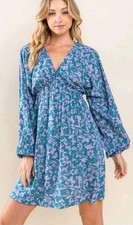 Heyson Floral Puff Sleeve Midi Dress Sz 1XL Flowy Smocked Cottagecore Hippie NEW