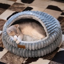 Cat Cave Bed for Indoor Cats, Washable Covered Cat Bed Hooded Kitty Bed Soft ...