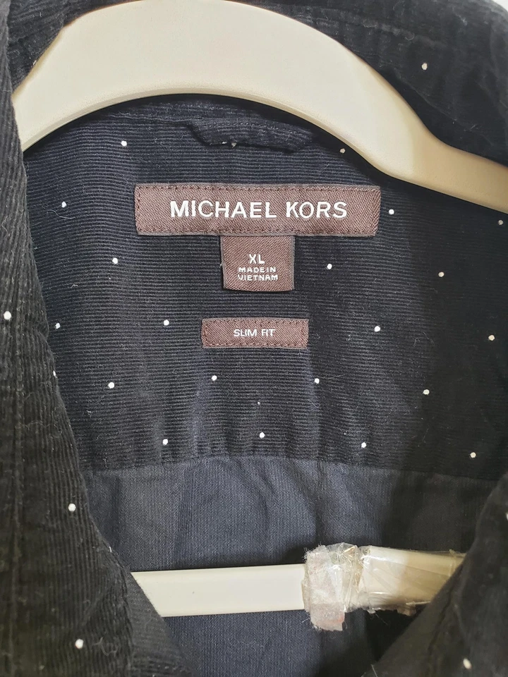 Рубашка мужская Michael Kors XL черная белая в горошек приталенная на пуговицах хлопок - Изображение 2 из 4