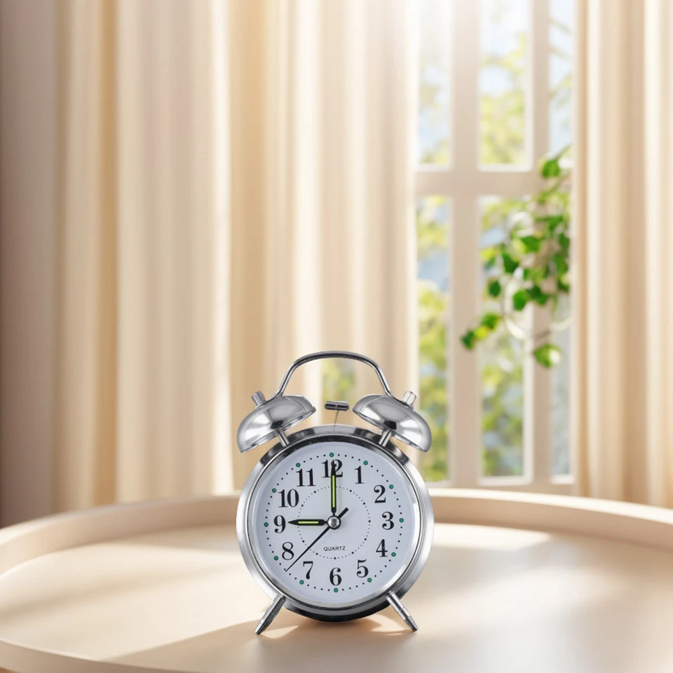 Reloj despertador 1 pieza cabecera tradicional/clásico sajón cuerda doble campana cromado nuevo Foto 4 de 4