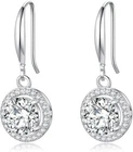Sterling Silver VVS1 D Color Moissanite Halo Drop Earrings Diamond Look 5.5 mm