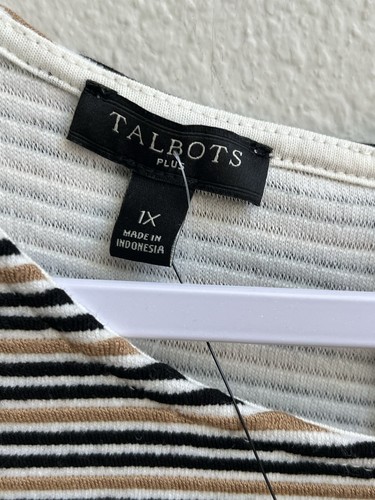 Talbots Plus Womens Striped Short Sleeve Peplum Blouse SHIRT SZ 1X BLACK BROWN - Picture 7 of 9