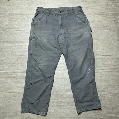 Carhartt Canvas Carpenter Pants Mens 36x30 Dungaree Gray Workwear B151 FAT 