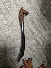 Vintage Horse Head Shoehorn Faux Wood Faux Leather Handle Mid Century
