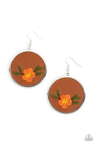 Paparazzi ~ Prairie Patchwork Orange 🌸Flower 🌸Earrings ~🌸NEW RELEASE 2022🌸 - Picture 2 of 2