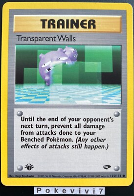 Pokemon Karte TRANSPARENT WALLS 125/132 Gym Challenge EDITION 1 Wizard Near Mint