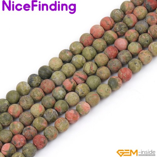 Natural Unakite Jasper Round Frosted Matte Beads Jewelry Making Strand Wholesale - Picture 19 of 64