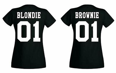 Youth Designz Damen Blondie Brownie T-Shirt Best Friends BFF Set Spruch Fun-Look