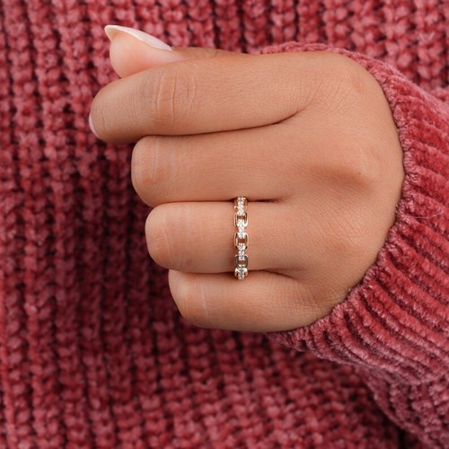 Gold Chain Link Eternity Band | Moissanite Accents | Wedding Handmade Ring - Picture 8 of 9
