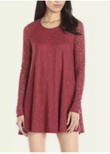 Size XS, Show Me Your Mumu Lace Mini Dress, Long Sleeve Sheer Red Party Dress