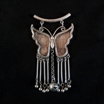 Chinese Handmade Miao silver bell tassels DIY embed butterfly necklace pendant