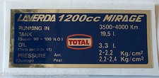 LAVERDA 1200 MIRAGE TYRE AND CAPACITIES CAUTION WARNING DECAL