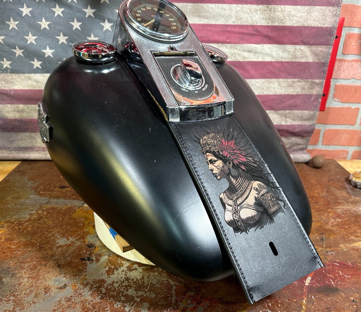Aztec Queen Chicano Vicla Harley Davidson Leather Gas Tank Panel