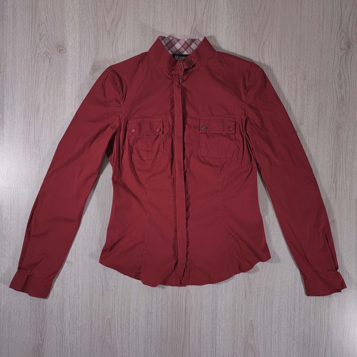 Belstaff Red Womens Belt Collar Lightweight Dress Shirt Size 44