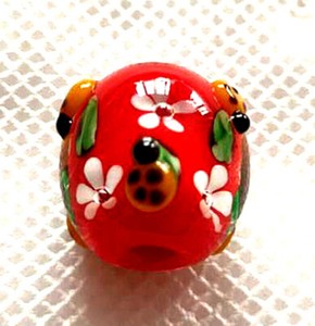 10pcs-handmade-Lampwork-glass-round-Beads-flower-14mm-red-ladybug