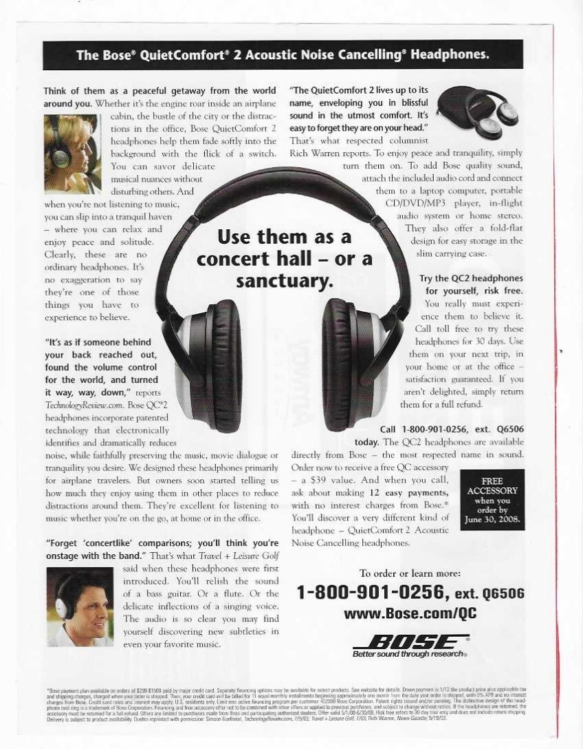Bose QuietComfort Noise Cancelling Headphones & Quixtar Amway 2008 Print Ads-image