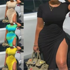 Womens Midi Dress A-Line Dress High Waist Casual Dress Fit Bodycon Dress