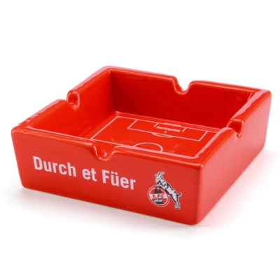 1. FC Köln Aschenbecher Ascher „Durch et Füer” 10,5 x 10,5 x 3,5 cm