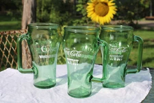 VTG (3) COCA-COLA Green Glass MUGS COLLECTIBLE "COWBOW" Whataburger Advertising 