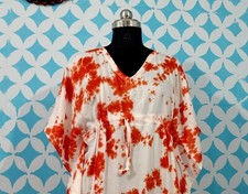 Indian Orange Shibori Kaftan Summer Bikini Coverup Plus Size Maxi Beach Dress US