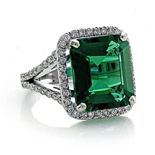 7.54 Ct Natural Emerald & Diamond Engagement Ring 14K Solid White Gold Size 6.5 - Bild 5 von 11