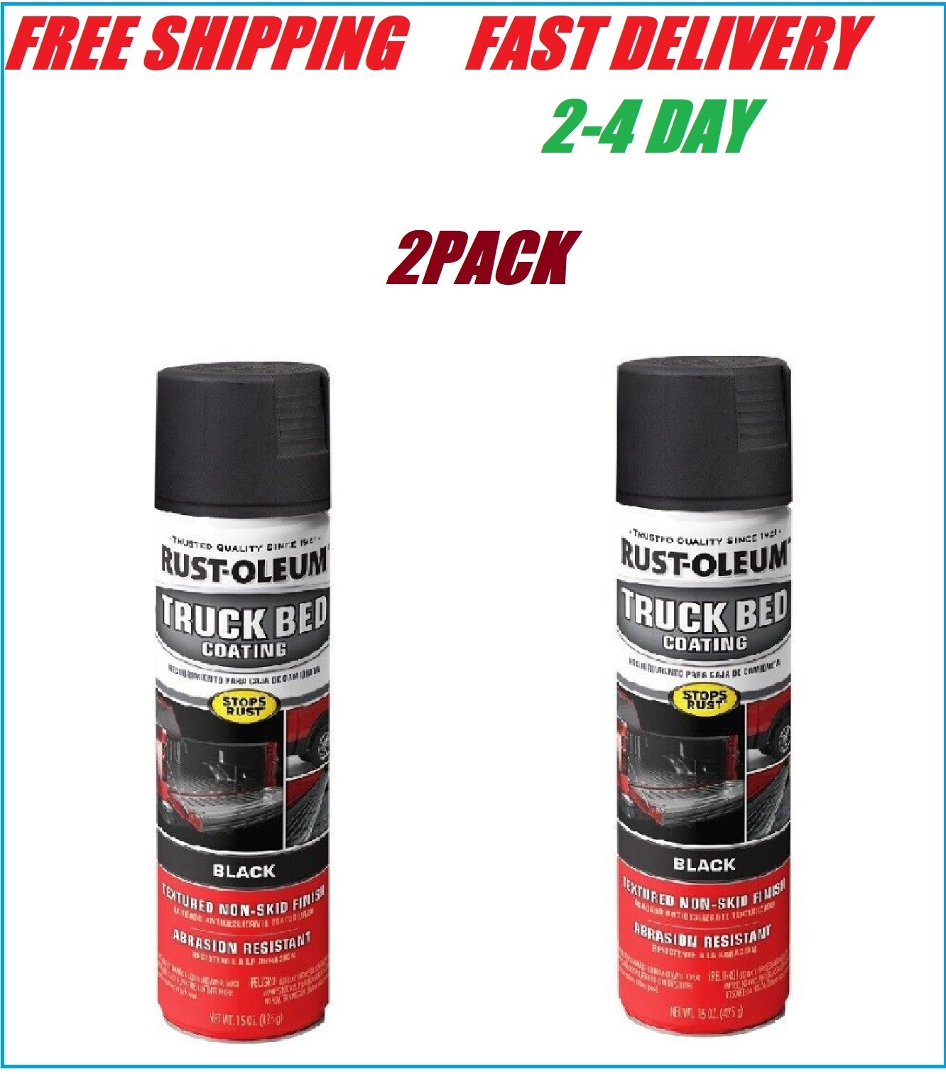 2PC Black Truck Bed Liner Trailer Coating Spray Protection Automotive