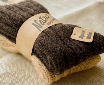 Alpaka Wollsocken 2 Paar, extra dicke natürliche Thermo Wintersocken Heimsocke 