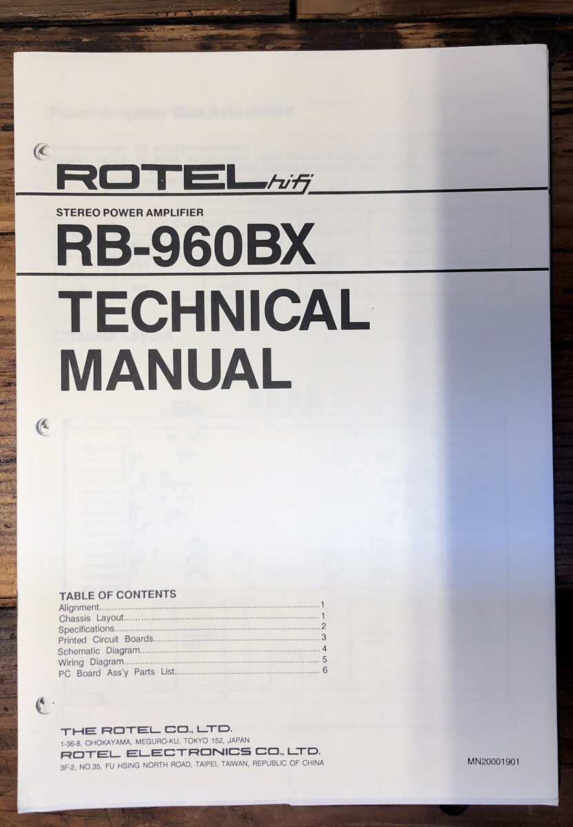 Rotel RB-960BX Amplifier  Service Manual *Original*
