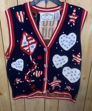 Eagle's Eye Patriotic Parade Large Sweater Vest Embroidered Knitted VTG 1996