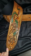 Guitar strap leather tooled all hand made in USA Dragons Breath 4" new desig