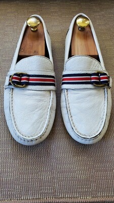 Polo Ralph Lauren White Leather Terry Ribbon Loafers Shoes  display picture 1
