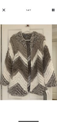 Bagatelle Faux Fur XS Cream Taupe Chevron Jacket Cardigan 