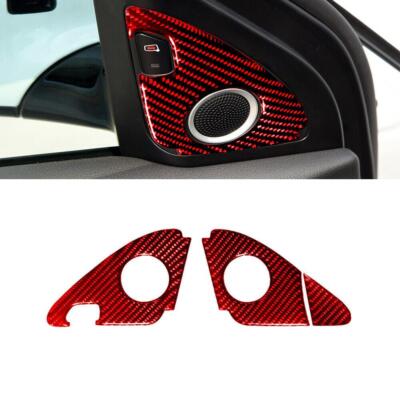 3Pcs For Audi Q5 2009-2017 Red Carbon Fiber Interior Door Speaker Panel Cover