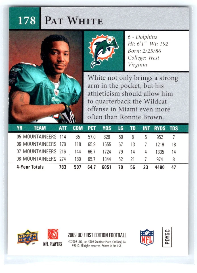 Pat White 2009 Upper Deck First Edition #178 Silver - Image 2 of 2