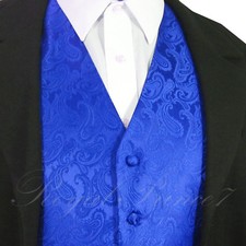 ROYAL BLUE Formal Paisley Tuxedo Suit Dress Vest Waistcoat Wedding Party Prom