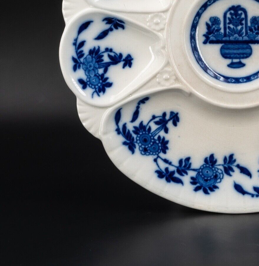 Antique 19th Century Minton's Porcelain Delft Blue and White Oyster