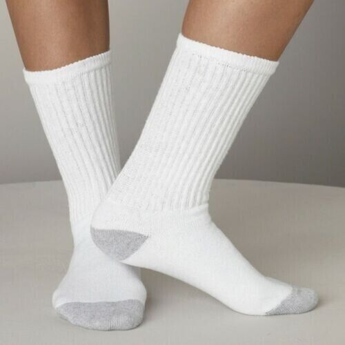 12 Pairs Men's Women White Crew Sports Cotton Socks Long Size 9-11, 10-13