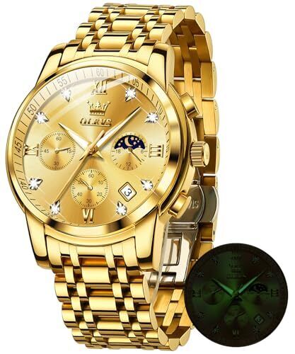 OLEVS Watch for Men Moon Phase Timer Waterproof Luminous Date Quartz Stainless