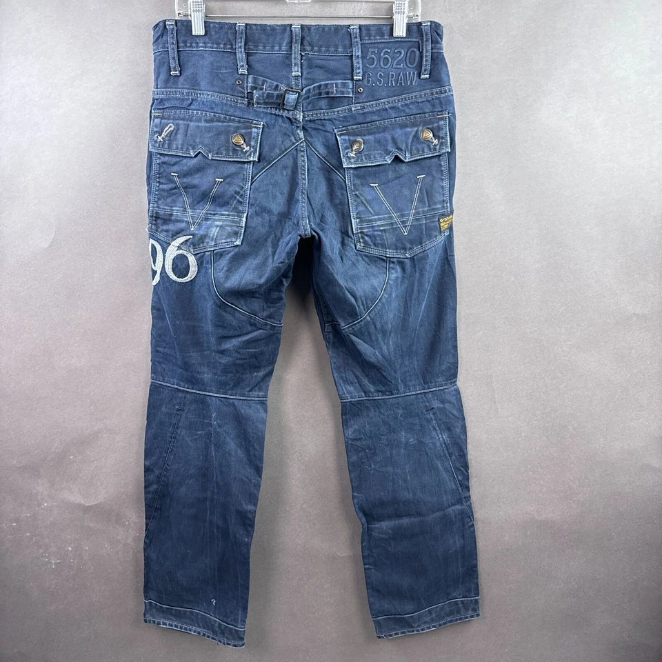 G Star Raw Jeans Men 32x32 Blue 3D Buckle Back Dark Moto Military (Tag 31 Waist) - Image 4 of 4