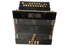 Antique Button Accordion   Black, Ornate Bellows, Working, Needs Service