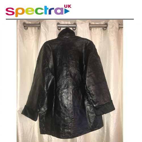 Giacca Vera Pelle Donna Giacca Cappotto Inverno Pelliccia Finta Collo Nero Large UK - Foto 2 di 3