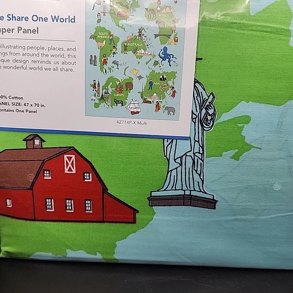 We Share One World Map Tela Tradiciones 47"x70" Panel Hogar Escuela Windham Foto 4 de 4