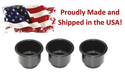 3-Pack Black Plastic Cup 3 5/8'' Size Holder Boat RV Car Truck Insert Large Jumbo