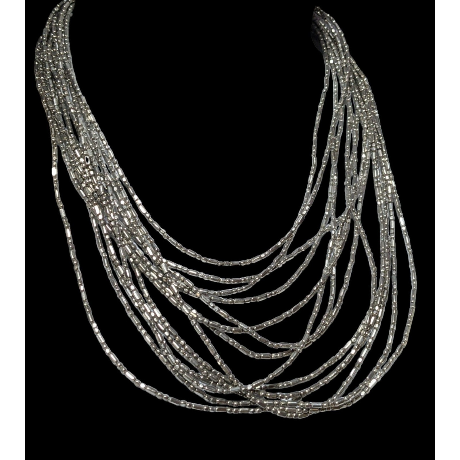 Silver Beaded Multilayer Statement Necklace - image 3