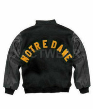 Mens University of Notre Dame Rudy Irish Wool  REAL Leather Varsity Jacket