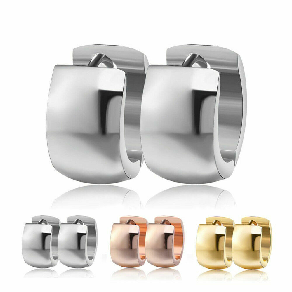 Women Men Fashion Small Huggie Hoop Earrings Silver Rose Gold Stainless Steel