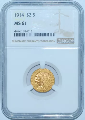 1914 P NGC MS61 $2.50 $2 1/2 Gold Quarter Eagle