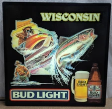 Bud Light Beer Wisconsin Snowmobile Trout Fishing Lighted Sign 18" Budweiser